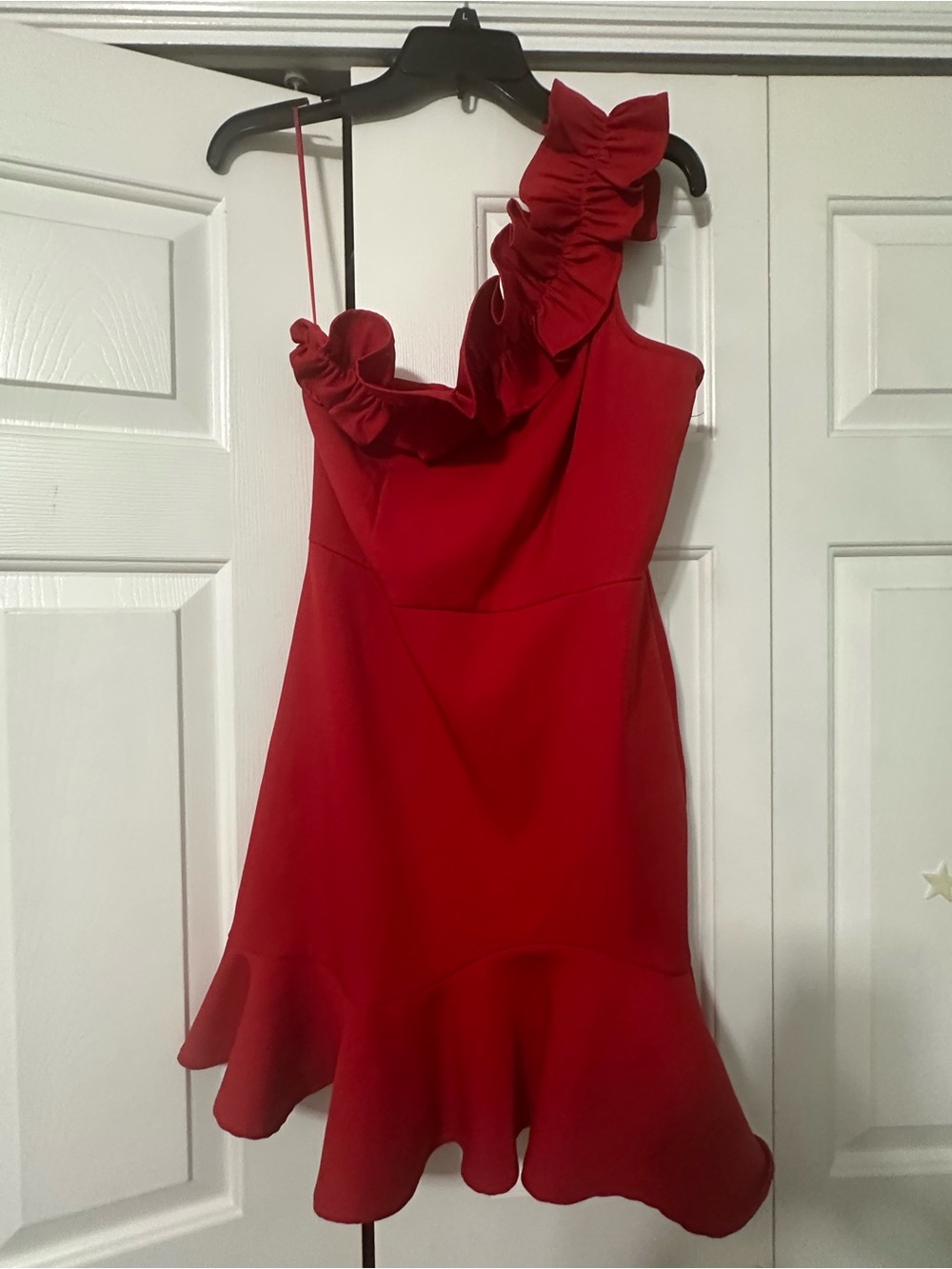 TCEC Red One-Shoulder Ruffle Cocktail Dress